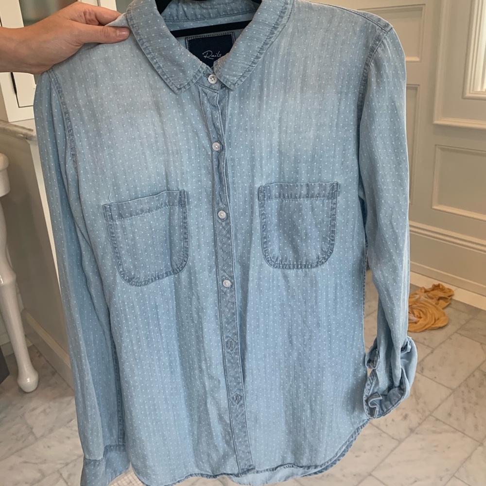 Rails Denim Polka Dot Long Sleeve Button Down